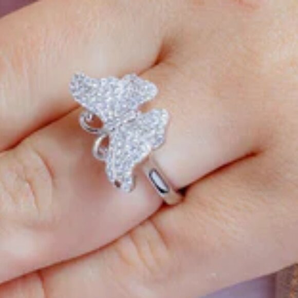925 Sterling Silver Jewelry - Sterling Silver 925 Rhodium Plated Micro Pave CZ Butterfly Ring